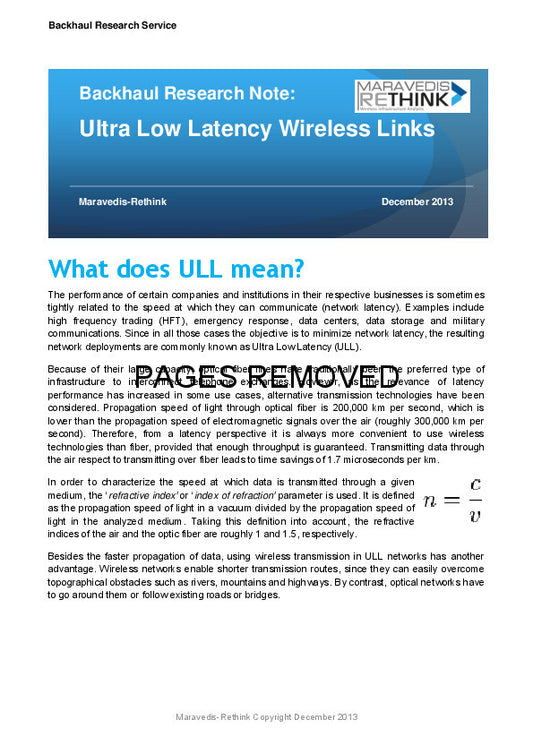 Backhaul Research Note: Ultra Low Latency Wireless Links