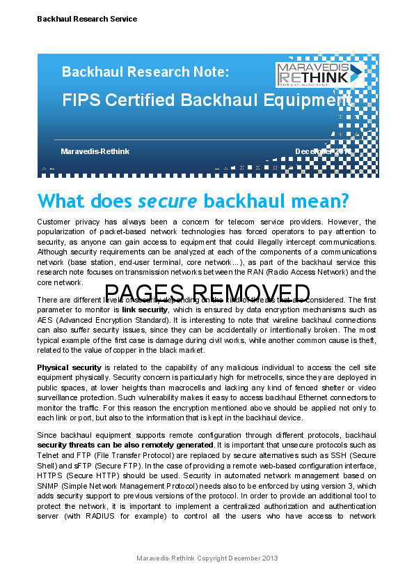 Backhaul Research Note: FIPS Certified Backhaul Equipment