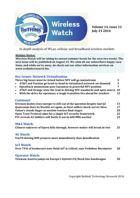 Wireless Watch 648 July 25: Three big boxes must be ticked before NFV will go mainstream