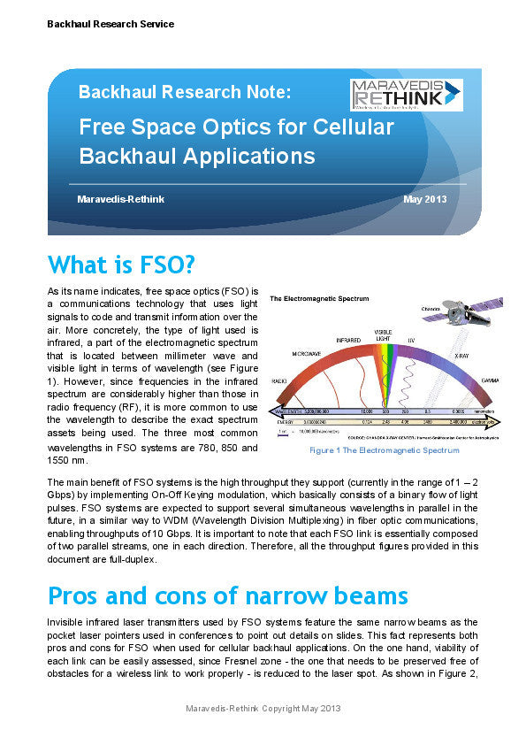 Backhaul Research Note: Free Space Optics for Cellular Backhaul Applications