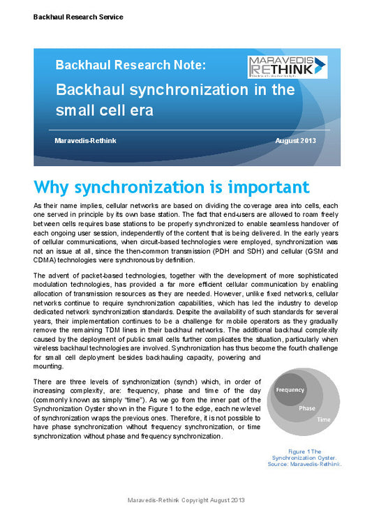 Backhaul Research Note: Backhaul synchronization in the small cell era