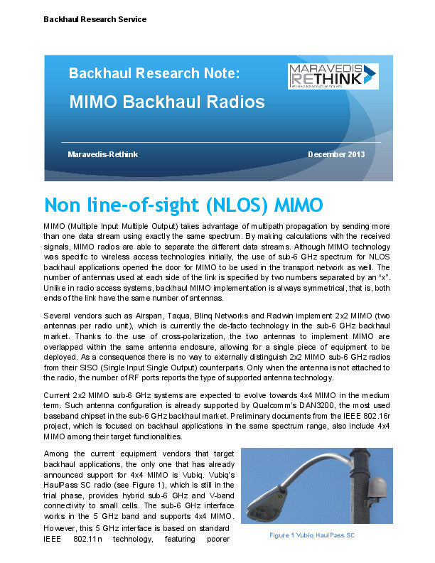 Backhaul Research Note: MIMO Backhaul Radios