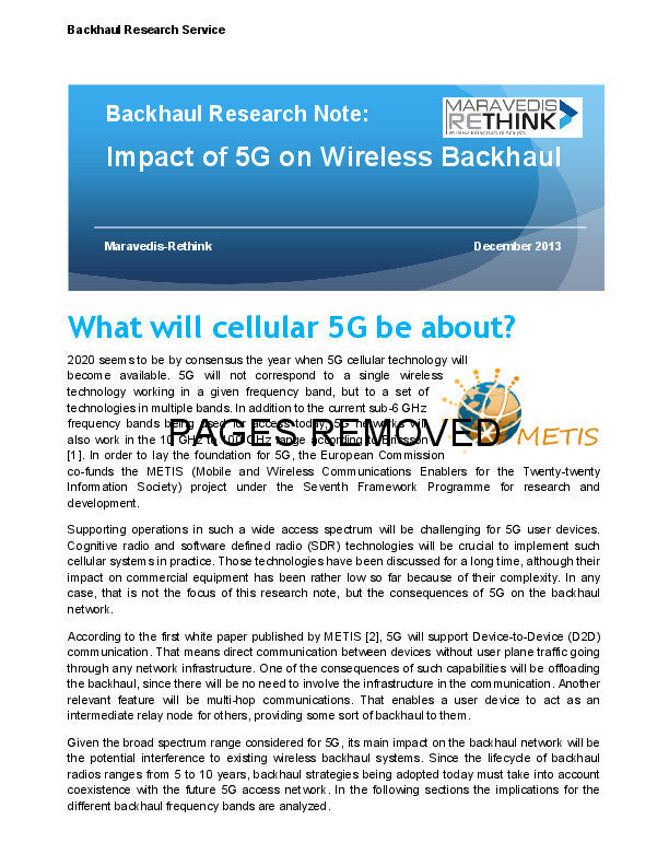 Backhaul Research Note: Impact of 5G on Wireless Backhaul