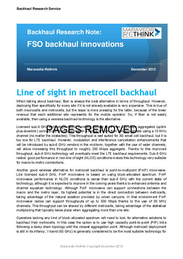 Backhaul Research Note: FSO backhaul innovations