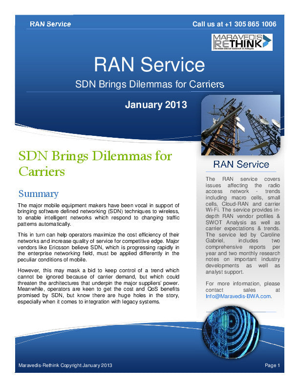 RAN Research Note: SDN brings dilemmas for carriers