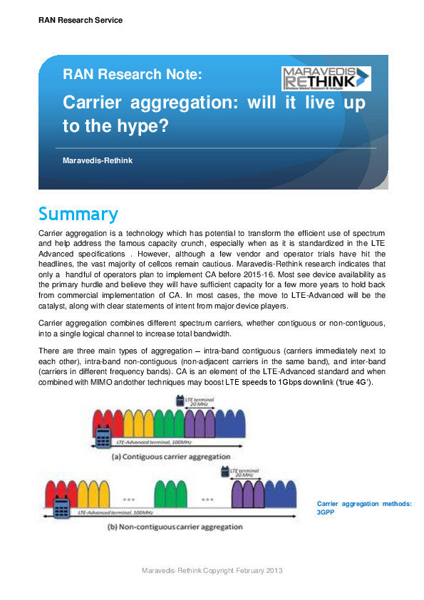 RAN Research Note: Carrier Aggregation