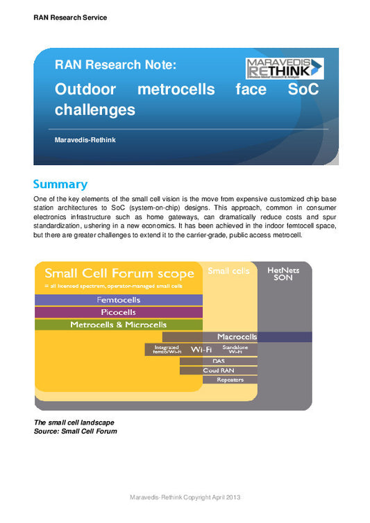 RAN Research Note: Outdoor metrocells face SoC challenges